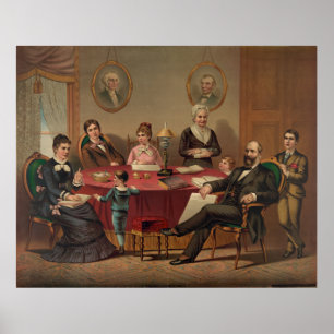 PRÄSIDENT GARFIELD u. FAMILIE Lithographie-Druck Poster