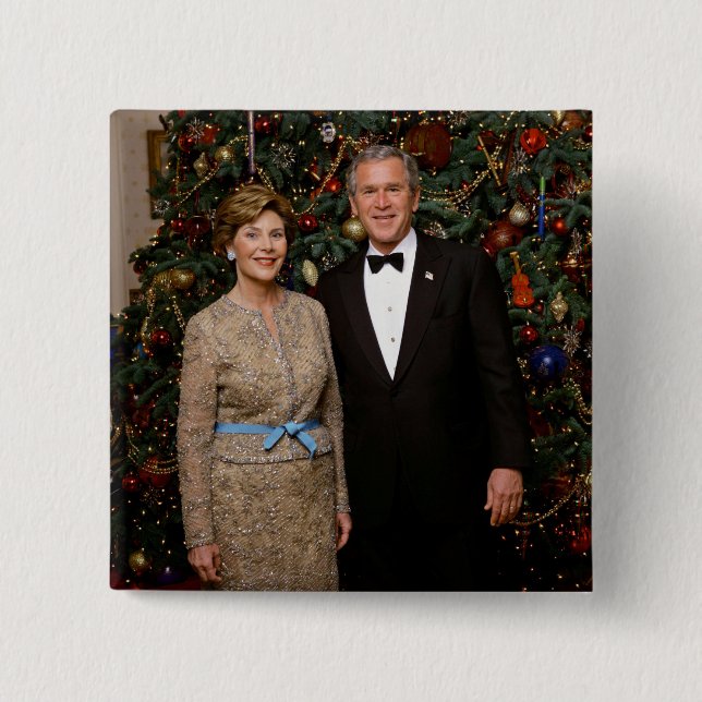 Präsident George Bush, Laura Christmas White House Button (Vorderseite)