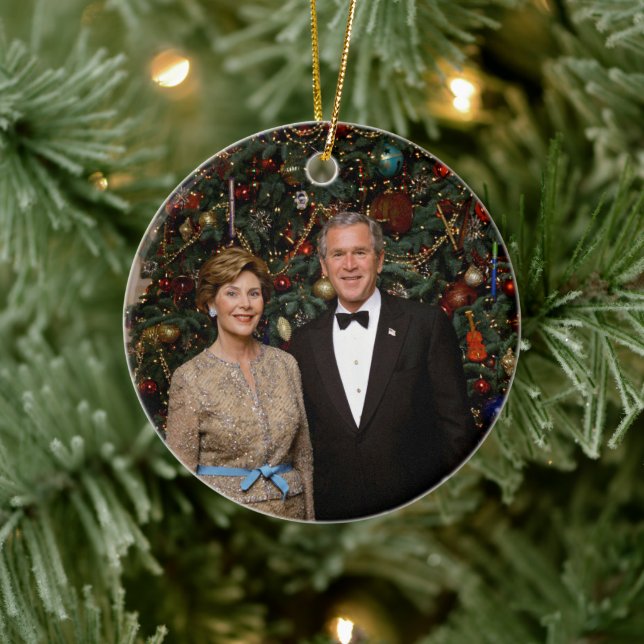 Präsident George Bush, Laura Christmas White House Keramik Ornament (Baum)