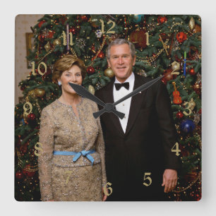 Präsident George Bush, Laura Christmas White House Quadratische Wanduhr