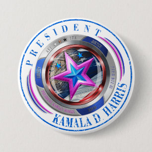 Präsident Harris/Walz Briefmarke Medallion Button