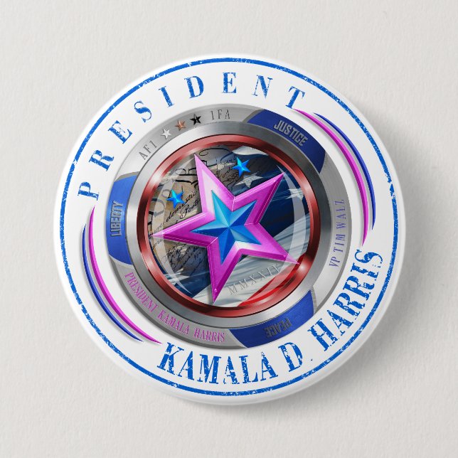 Präsident Harris/Walz Briefmarke Medallion Button (Vorderseite)