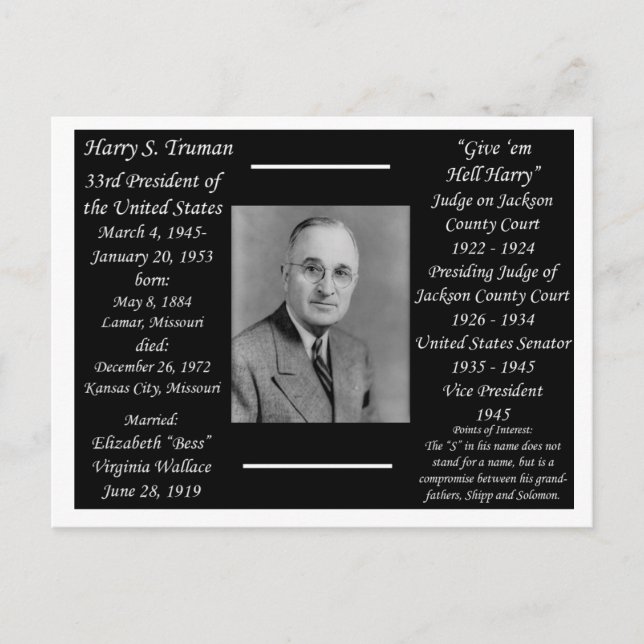 Präsident Harry Truman Postkarte (Vorderseite)
