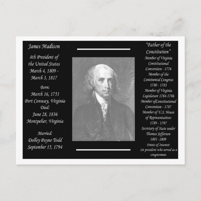Präsident James Madison Postkarte (Vorderseite)