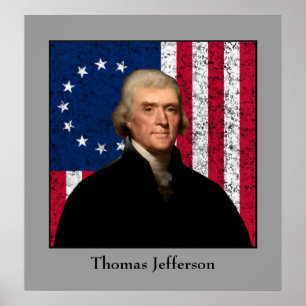 Präsident Jefferson und die amerikanische Flagge Poster
