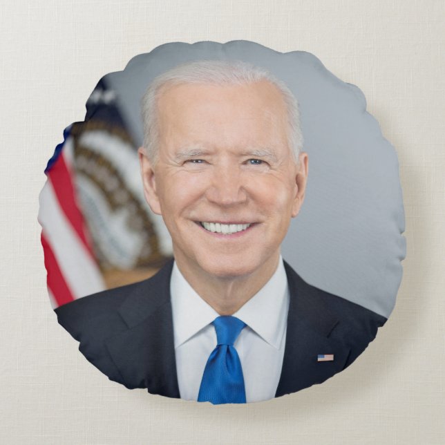 Präsident Joe Biden White House Portrait Rundes Kissen (Vorderseite)