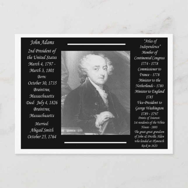 Präsident John Adams Postkarte (Vorderseite)