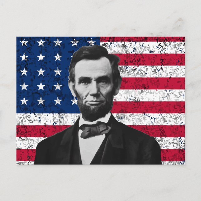 Präsident Lincoln und die amerikanische Flagge Postkarte (Vorderseite)