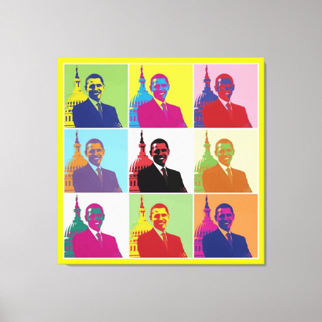 Präsident Obama Funky Modern Pop Art Leinwanddruck (Vorderseite)