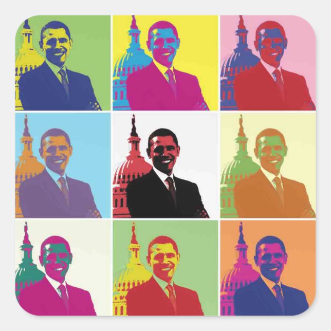 Präsident Obama Pop Art Quadratischer Aufkleber (Vorderseite)