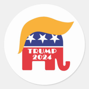 Präsident Trump 2024 Republikanischer Elefant Haar Runder Aufkleber