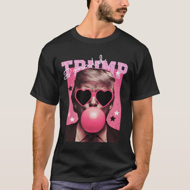 Präsident Trump bläst Blase Gum Funny Pink Bubb T-Shirt (Vorderseite)