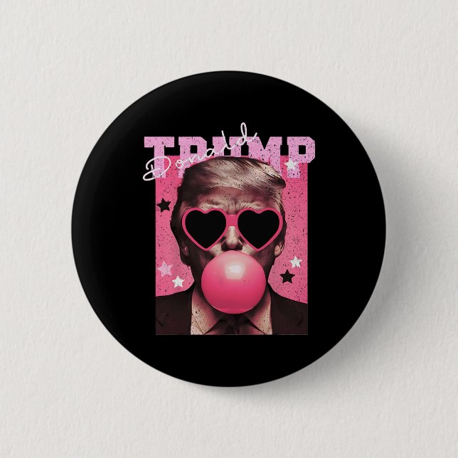 Präsident Trump bläst Bubble Gum Lustiger Rosa Blu Button (Vorderseite)