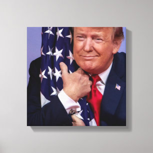 Präsident Trump drängt die amerikanische Flagge Leinwanddruck