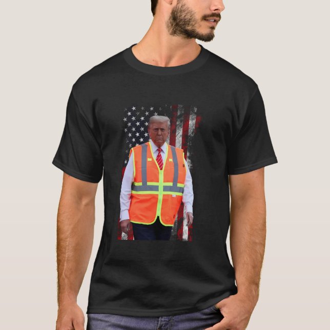 Präsident Trump Garbage Truck Worker Vest USA Flag T-Shirt (Vorderseite)