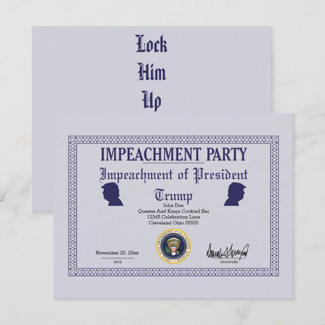 Präsident Trump-Impeachment-Party Einladung (Vorne/Hinten)