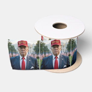 Präsident Trump mit einem Red MAGA Hat Satinband