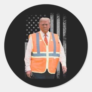 Präsident Trump Müllwagen Arbeiter Weste USA Flagg Runder Aufkleber