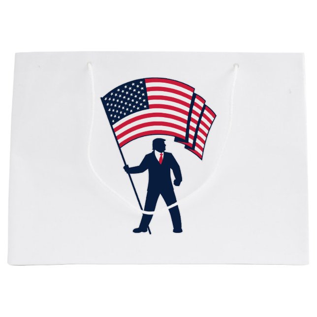 Präsident Trump trägt die Flagge der USA Große Geschenktüte (Vorderseite)