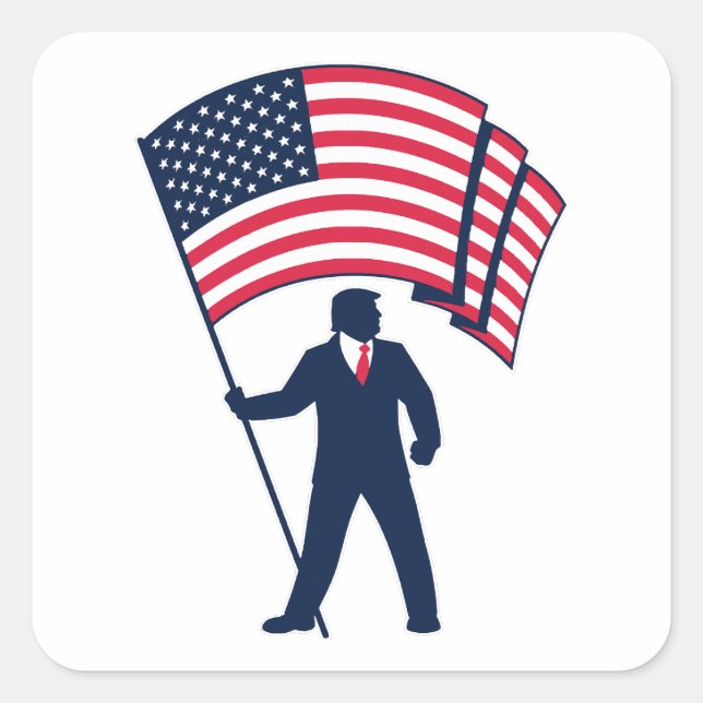 Präsident Trump trägt die Flagge der USA Quadratischer Aufkleber (Vorderseite)