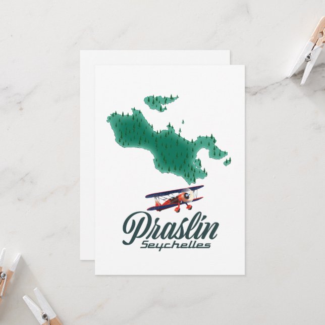 Praslin Seychelles Map T - Shirts Einladung (Vorderseite/Rückseite Beispiel)