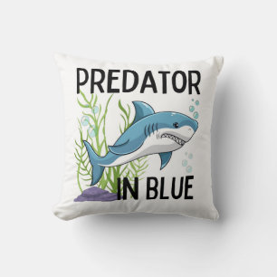 Prätator in Blau , Hai, Cartoon Kissen