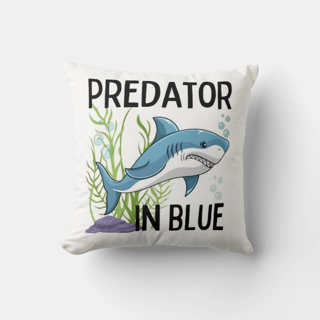 Prätator in Blau , Hai, Cartoon Kissen (Vorderseite)