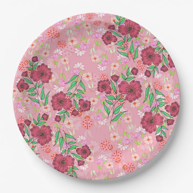 Prato de Papel Flores e joaninhas Pappteller (Vorderseite)