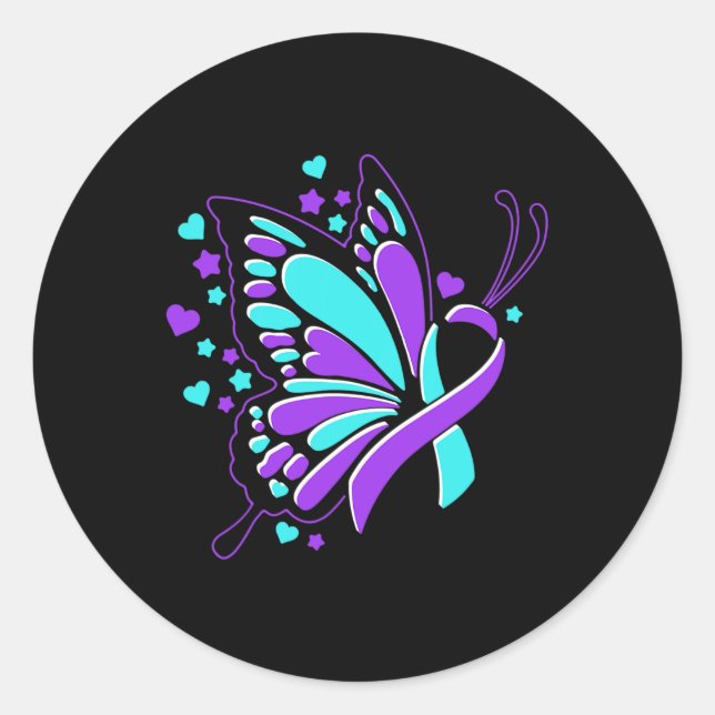 Präventivbewusstsein Monat Schmetterling Ribbon Runder Aufkleber (Vorderseite)