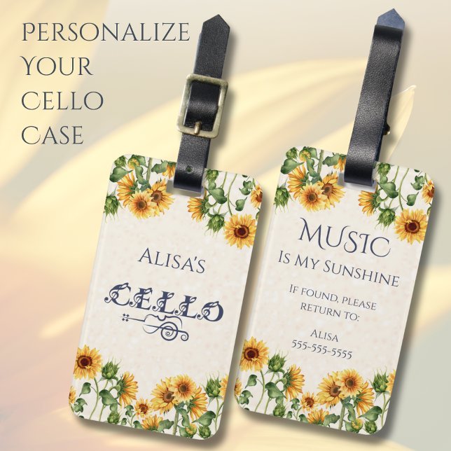 Praxismarke "Charming Sunflower Cello Instrument" Gepäckanhänger (Make a unique and personalized tag for your favorite cellist today!)