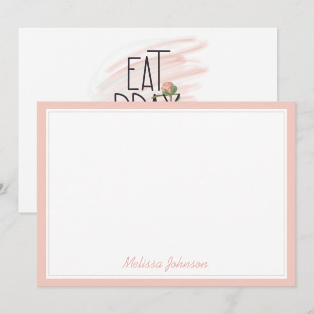 Pray Bloom Pink Rose Monogram Name essen Mitteilungskarte (Vorne/Hinten)