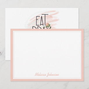 Pray Bloom Pink Rose Monogram Name essen Mitteilungskarte