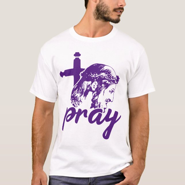 Pray Typografie Jesus Image Lila T-Shirt (Vorderseite)