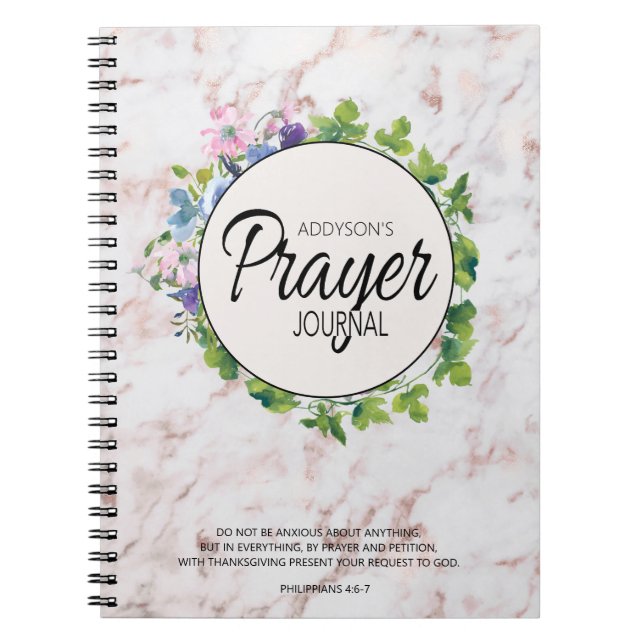 Prayer Journal Rosa Blumenmarmor Notizblock (Vorderseite)