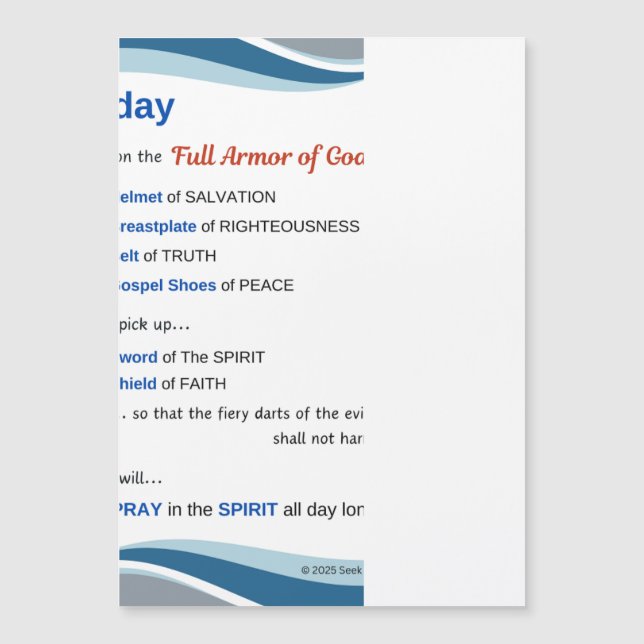 Prayer Magnet - Full Armor of God - 7"x5" (Devant)