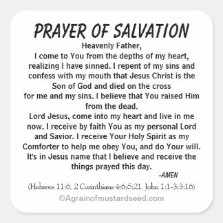 PRAYER OF SALVATION QUADRATISCHER AUFKLEBER
