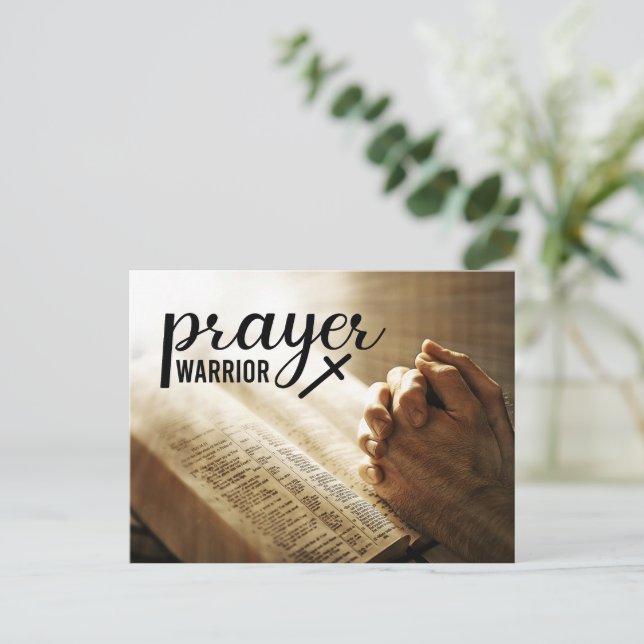 PRAYER WARRIOR Gebet Hand Bibel Christliches Kreuz Postkarte (Stehend Vorderseite)