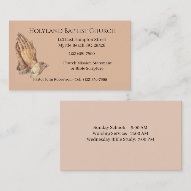 Praying Hand Church Business Cards Visitenkarte (Vorne/Hinten)