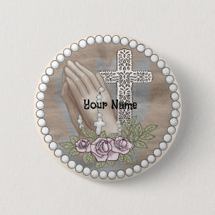 Praying Hands Rosary Button
