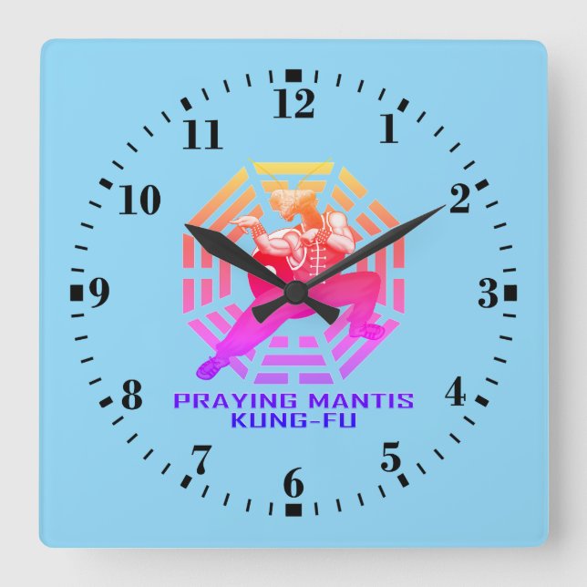 Praying Mantis Kung-Fu Quadratische Wanduhr (Vorderseite)