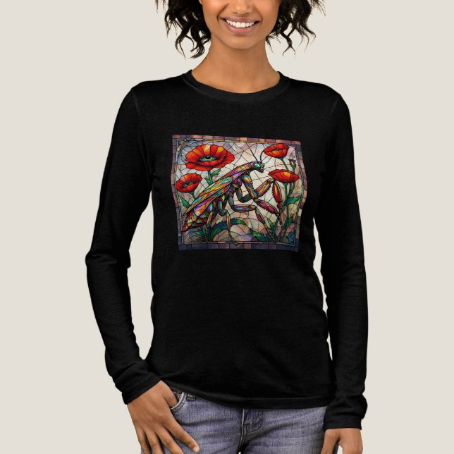 Praying mantis stained glass vibrant poppy flower  Tri-Blend shirt (Vorderseite)