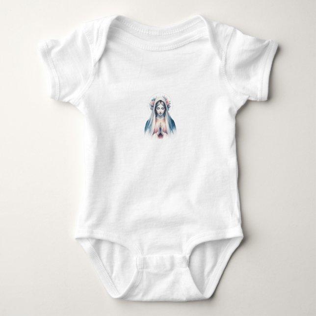 Praying Virgin Mary Watercolor - Blue & Pink Moder Baby Strampler (Vorderseite)