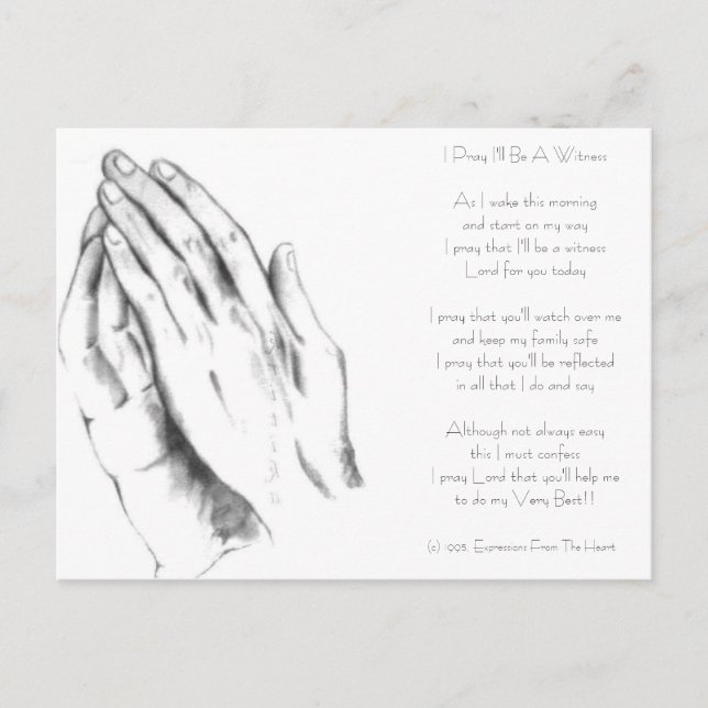 Prayinghand, ich bete, ich werde Zeuge seinAls ich Postkarte (Vorderseite)