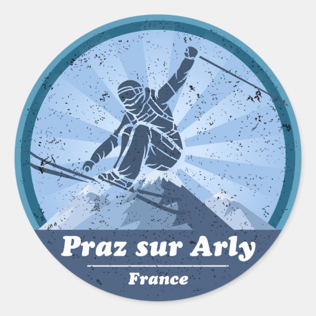 Praz auf Arly Skistation - Skier Runder Aufkleber (Vorderseite)