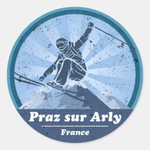 Praz auf Arly Skistation - Skier Runder Aufkleber