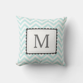 Präzisblau und weiß Zickzack Monogramm Kissen