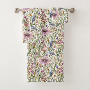 Pré avec des bleuets et des fleurs