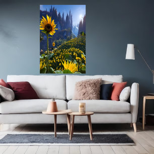Pré avec des tournesols   AI Art Poster