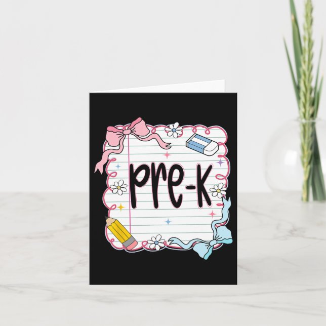 Pre-k Back to School Coquette Bow Notebook Preppy Karte (Vorderseite)