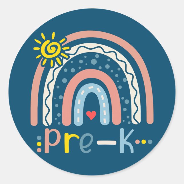 Pre K Boho Rainbow Lehrer Student zurück zur Schul Runder Aufkleber (Vorderseite)